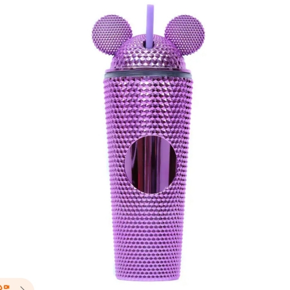 Tumbler 24 OZ Studded Disney Ears with  Staw Shiny Metallic Bling New - Picture 3 of 10